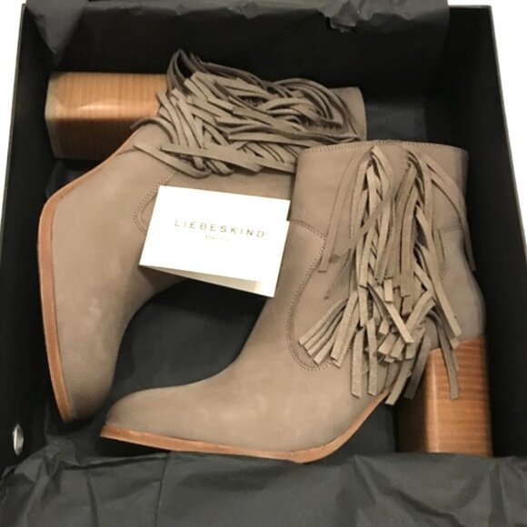 NIB Anthropologie Liebeskind Berlin Suede Fringe Nubuck Chunky Heel Ankle Boots - Picture 7 of 12
